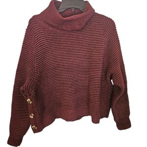 Madewell Merino Wool Cotton Side Button Cowl Neck Burgundy Cropped Sweater Sz L